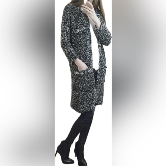 Zara Knit long open front cardigan sweater jacket frayed/fringed edges. Size M - Picture 2 of 15